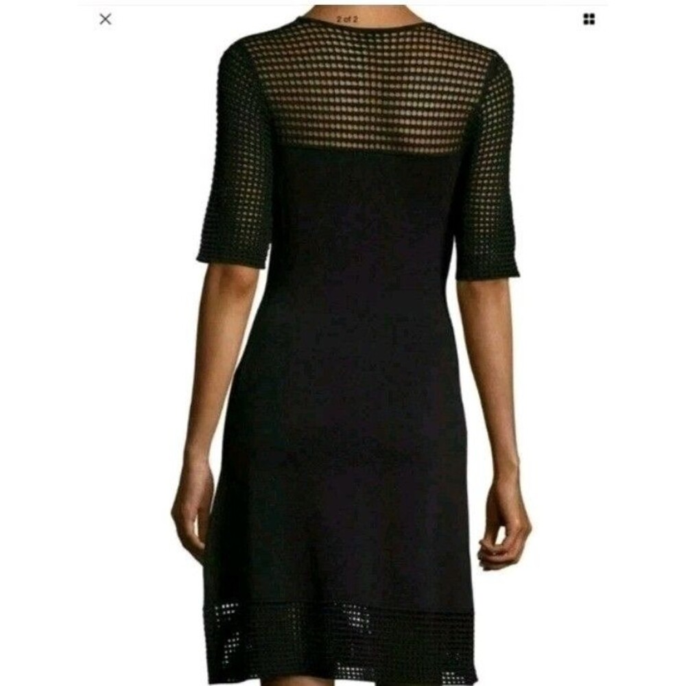 Nanette Lepore Womens Sz S Black Knit Grid Mesh Dress knee length 1/2 sleeve - Picture 2 of 13
